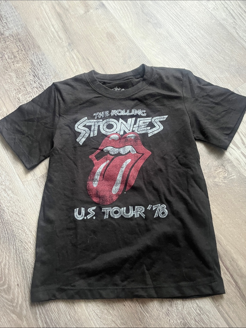 The Rolling Stones Black Kids Tee with Red Tongue Graphic